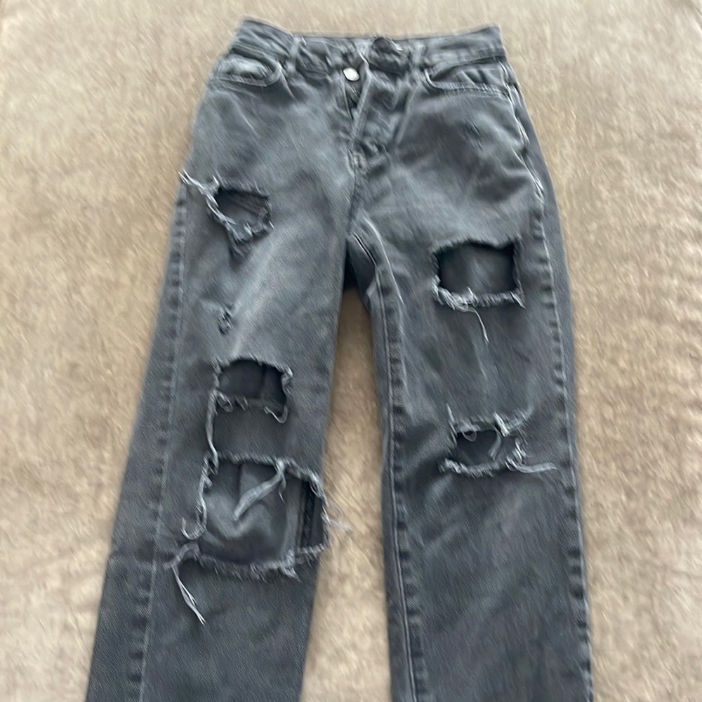 Pacsun high rise straight jeans. Cut outs. Color- black denim. Size- 22